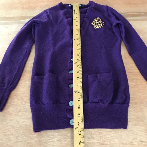 Ralph Lauren Sport 100% Merino Wool Cardigan Women M Purple Button Up Pocket - Picture 5 of 13